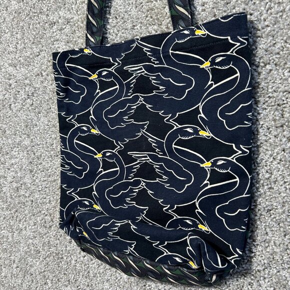 Tory Burch Pattern Print Canvas Tote Curly Ribbon Swan - Picture 4 of 10